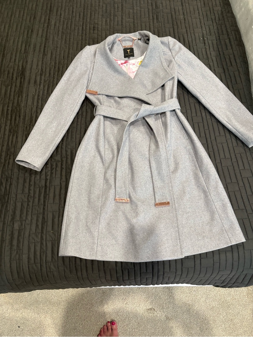 Ted Baker Grey Belted Wool Wrap Coat Size 2 US 6 MINT